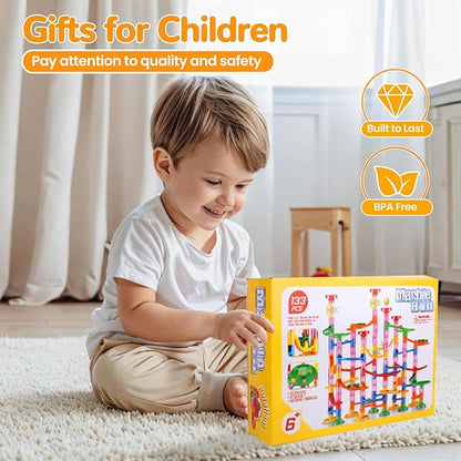 Marble Run for Kids - 133 PCS Construction Building Blocks Toys with Plastic Marbles, Maze Marble Track STEM Educational Toy, Birthday Gifts for Boys and Girls