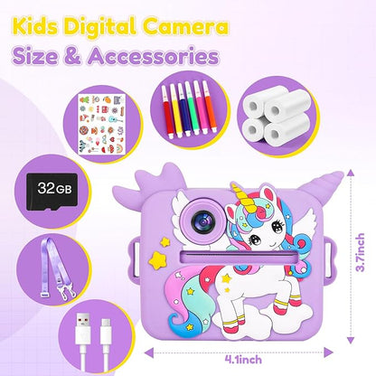OTJ Kids Camera Instant Print - Selfie Children Digital Camera Toy That Print Photos Christmas Birthday Gifts for Ages 3-12, 4 5 6 7 8 9 10 Year Old Girls Toddler, Travel Portable Video Cameras