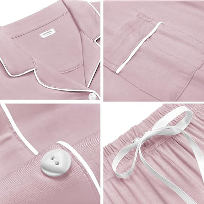 SWOMOG Womens Button Down Pajamas Set Short Sleeve Sleepwear Bride Soft Pj Lounge Sets XS-3XL