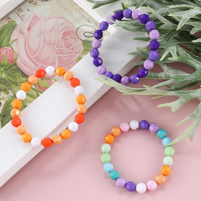 2600+pcs Faceted Beads Kit 18 Color Rainbow Opaque Plastic Beads Multicolor Loose Spacer Pony Beads Bulk Elastic String for Bracelets Necklaces Key Chains DIY Craft Jewelry Making