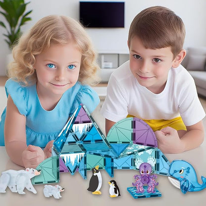 Magnetic Tiles Set Polar Animals Theme Toys, Magnet Tiles Building Blocks Toys for Kids Ages 3+