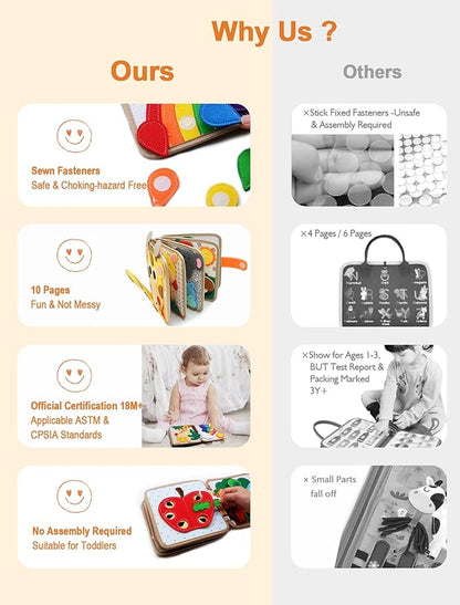 Busy Book for Toddlers 1-3, Montessori Toys for 1 Year Old, Kids Travel Toys, Educational Activity Book, Birthday Gifts for Boys & Girls, Washable Felt Busy Board, Giraffe