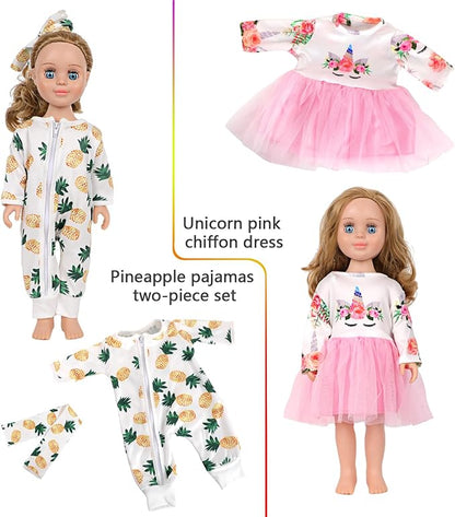 MSYO 10 Sets Doll Clothes for 17 - 18 Inch Dolls, 16 Pcs Fashion Outfits Variety Pack, Floral Dresses, Casual Wear & Pajamas, Girl Doll Dress - Up Set for Play & Gifting