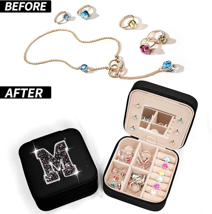 Travel Jewelry Case - Mothers Day Gifts for Mom,Mom Gifts from Daughter,Gifts for Mom,Gifts for Wife Sister Her,Birthday Gift for Mom,Mother in Law Gift,Mama Gifts Idea | Black,M