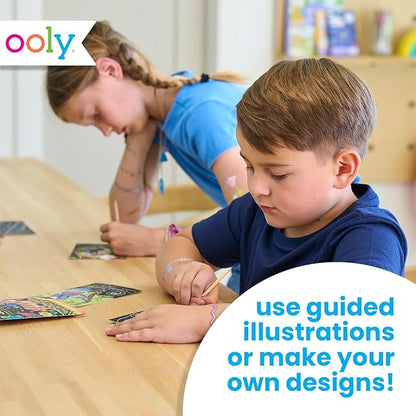 Ooly Mini Scratch & Scribble Art Kit - 6 Card Rainbow Scratch Art Set Gifts for Kids, Travel-Friendly Craft Kit, Scratching Tool Included - Safari Party