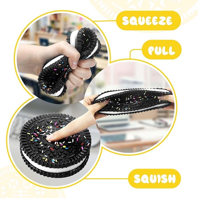 Sticky Cookie Squishies Fidget Toys Adults, Squeeze Toys for Autism, Stress Balls for Adults Fidgets Birthday Gifts (1 Pack Large Black)