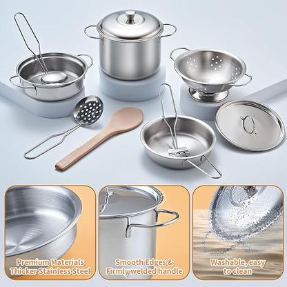 Pretend Play Accessories - 52pc Kids Kitchen Playset with Play Food, Stainless Steel Cookware, Toys Pots and Pans, Toddler Kitchen Set with Cuttable Toy Food - Boys and Girls Gift