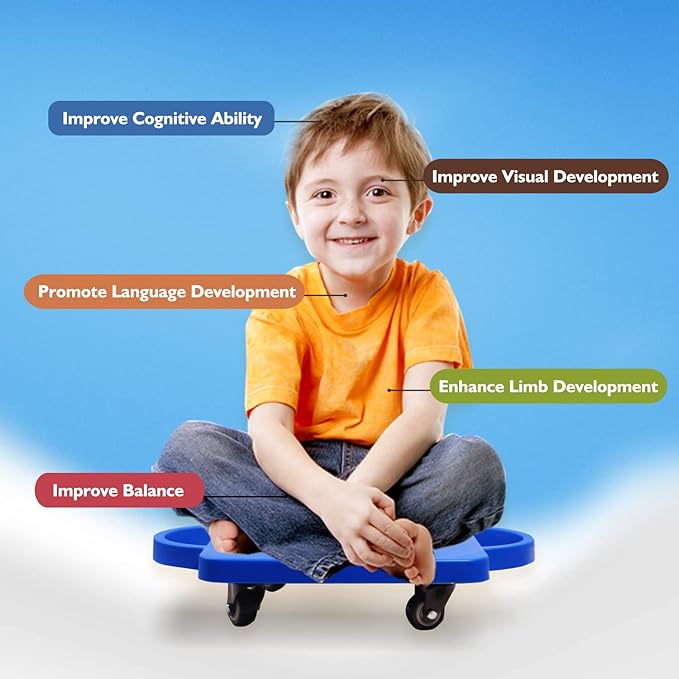 GSE Games & Sports Expert Gym Floor Scooter Board with Handles, Sitting Scooter for Kids Indoor Play Equipment, Fun Scoot Board with Non-Marring Plastic Casters for Children