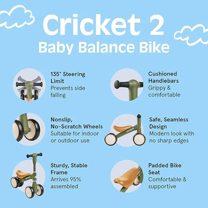 Retrospec Cricket 2 Baby Walker Balance Bike with 4 Wheels - Safe Learning Toy for Ages 12-24 Months - Scratch-Resistant Indoor Outdoor Toddler Riding Toy with Steering Limit & Soft Grips