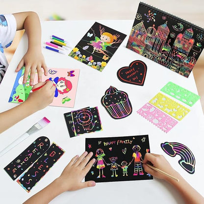 ZMLM Easter Gift Art Craft Kit: Rainbow Scratch Paper Magic Art Note DIY Party Craft Project Supply Toddler Drawing Valentine's Day Activity Kid Travel Toy 3-12 Year Old Birthday Holiday