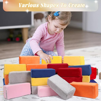 Foam Building Blocks for Kids，24 Pack Soft Foam Blocks for Toddlers, Large Stacking Building Block Toys Set Gifts for Boys and Girls