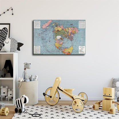 Flat Earth Map of The World Model - 1943 Polar Azimuthal Equidistant Projection Map Art Poster Room Aesthetic Wall Art Canvas Decoration Home Decor Gifts (20×30inch Framed)