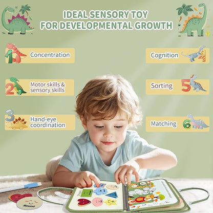 Toddler Busy Board - Montessori Busy Book Travel Toys Sensory Board Educational Activity Book for Learning Fine Motor Skills, Gifts for Girls Boys Toddler