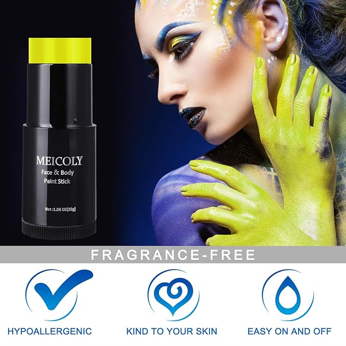 MEICOLY Ogre Green Face Body Paint Stick,Elphaba Face Paint Makeup,Cream Face Paint for Disgust Goblin Demon Halloween SFX Special Effects Cosplay Makeup,Waterproof Eye Black Stick