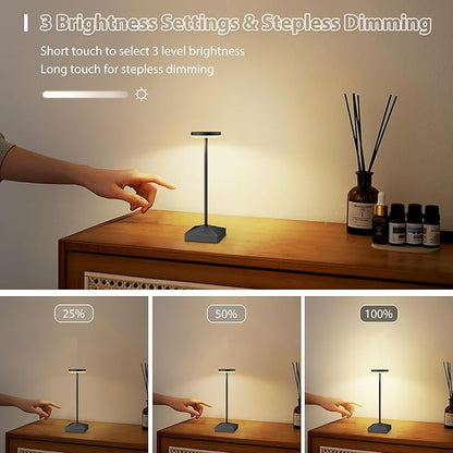3 Pack 7.67in Black Small Cordless Table Lamps Rechargeable, Battery Operated Mini Lamp, Small Lamp Touch Portable Table Lights, LED Night Light for Bedside/Dining/Bar/Outdoor (Black-C)