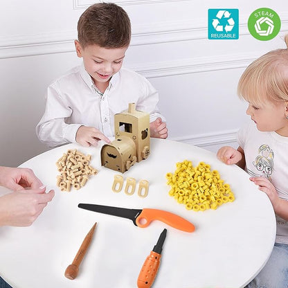Cardboard Construction Tool Kit 163 Pieces-Educational Toys for at-Home Play + Classroom Learning | Reusable Cardboard Tools for Kids