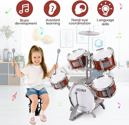 Toy Drum Set for Kids Ages 3-5 Toddler Jazz Drum Kit with 5 Drums Musical Instruments Toys for 3 4 5 Year Old Boys Girls Gifts