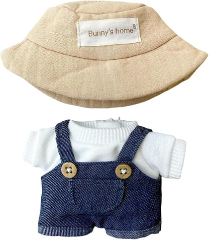 17cm Doll Clothes Outfit Set, 3 Pieces Dress Overalls Set for 6.7inch Doll Suit, Fashion Chic Hat & Clothes Accessories for 1st/2nd/3rd Gen Dolls Play & Display