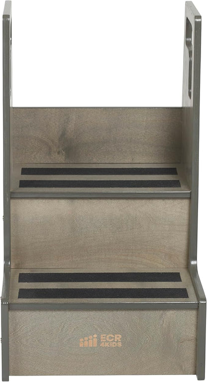 ECR4Kids Reach-Up Step Stool with Handles, Kids Furniture, Grey Wash