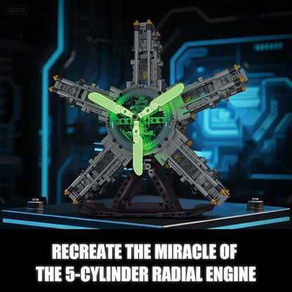 5-Cylinder Radial Engine Building Set, Build Your Own Mini Military Plane Engine Model Kit That Runs, Compatible with Lego WW2, STEM Toy Gifts for Adults & Kids Boys 8-14 (863 PCS)