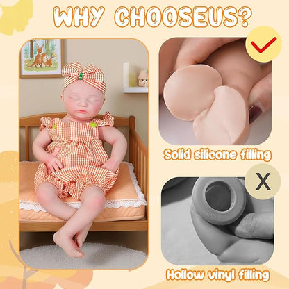 Reborn Baby Dolls Silicone Full Body 18.1in Weighted Real Life Closed-Eyes Girl Dolls Lifelike Newborn Baby Soft Body Flexible Limbs Not Vinyl