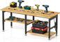 84” Heavy Duty Work Bench, 2-Layer Adjustable Workbench, 5000 LBS Capacity Work Bench with Power Outlet & Pegboard, Rubber Wood Work Table for Garage, Workshop, Office, Home