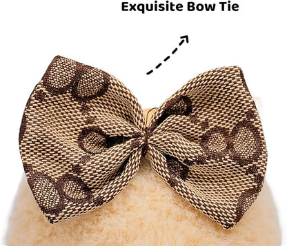 Doll Clothes Compatible with Labubu 17cm, Premium Dolls Accessories 3 Piece Set Including Chic Grid Spaghetti-Strap Dress & Bag and Bow, High-End Fashion Outfit for Play & Display - Brown