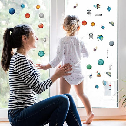 3D Outer Space Puffy Sticker Play Set Kids 2-4 Toys Gifts Sticker Book Galaxy Window Clings Decals for Toddlers Home Airplane Solar Systerm Party Supplies Decorations 100 Reusable Puffy Stickers