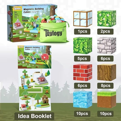 Magnetic Blocks-Build Mine Magnet World Edition, Magnetic Toys for Boys & Girls Age 3-4 4-5 6-8,STEM Montessori Sensory Toys for Toddlers Gifts for 3+ Years Old,48PCS Fidget 1" Cubes Construction Toy