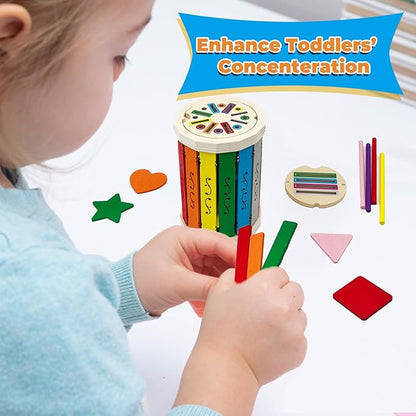 Wooden Montessori Baby Toddler Toys: Learning Fine Motor Skills Sensory Toys for Toddlers 3-5, Educational Color Sorting Preschool Learning Activities Boys Girls Gifts (Rainbow Bucket)
