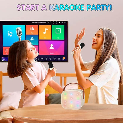 Mini Karaoke Machine with 2 Wireless Microphones for Kids Adults, Portable Bluetooth Speaker Gift for Girls Toys 4, 5, 6, 7, 8, 10, 12+ Years Old Teens Birthday(Beige)