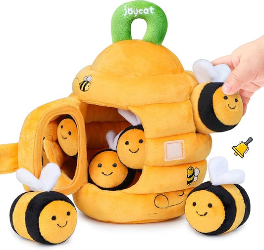 JoyCat Baby Toys 6-12 Months - Soft Baby Beehive with 5 Sensory Bees - Rattle, Crinkle Paper, Squeaker, Mirror, Busy Montessori Soft Toys for Toddlers 0-3 Years Old - Baby Christmas Birthday Gift