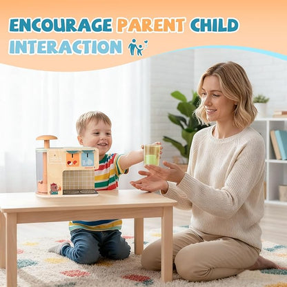 Top Bright Drink Dispenser Kids Play Kitchen Accessories, Pretend Play Toys Food with Sounds Effects, Wooden Kitchen Playset for Toddlers 3+
