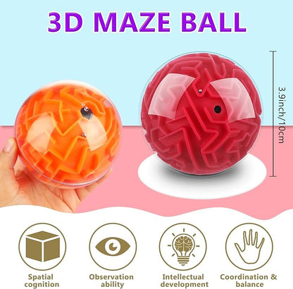 Sumind 4 Pcs 3D Puzzle Maze Ball Magic Brain Teasers Games Memory Sequential Gravity Maze Cube Ball Sphere Educational Puzzle Toys for Adult Hard Challenges(Blue, Green, Red, Orange)