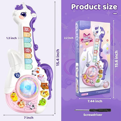 Marstone Toys for 1 Year Old Girl Birthday Gifts: Baby Musical Unicorn Toys 12-18 Months, Educational Cartoon Guitar for Toddlers 1-2, Infant Interactive Learning Present for 1st First Christmas, Xmas