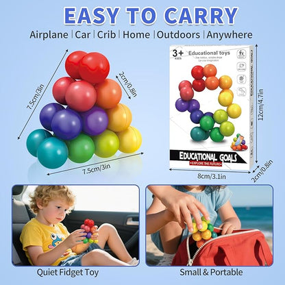 Autism Sensory Toys for Autistic Children, 3 Pack Fidget Toys for Kids Adults, Autistic ADHD Rainbow Ball Stress Toy, Stocking Stuffers Airplane Car Travel Essentials Calm Down Toddler Activities Toy
