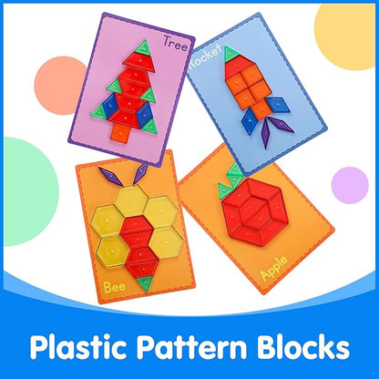 140 Pcs Translucent Pattern Blocks,Geometric Shapes,Translucent Toys,Light Table Accessories and Manipulatives,Includes 46 Activity Cards