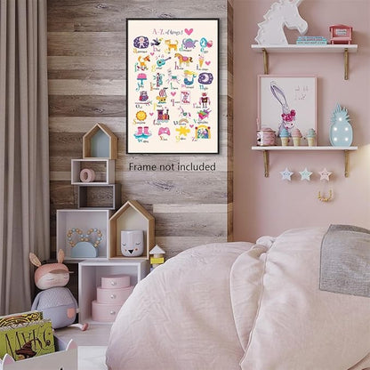 Animal Alphabet Poster, Abc Animal Poster for Toddlers, Alphabet Letters for Wall, Educational Learning Posters for Toddlers 1-3, Classroom Must Haves Poster, Baby Nursery Print 16x24in Unframed