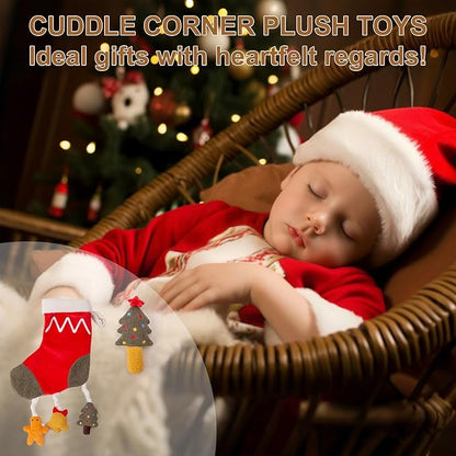 Organic Cotton Stuffed Animal Rattle Baby Toys, Plush Stocking Cuddle Cloth and Hand Grip Christmas Tree Ring Rattles Plush Toy Set for Newborns Infant Boys Girls, 2 PCS