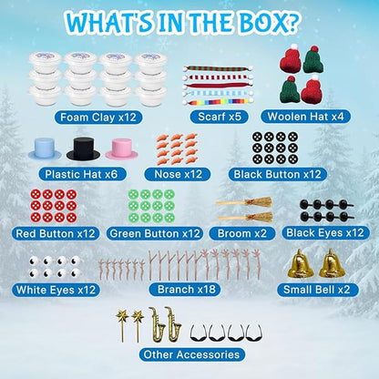 COOLJOY 12 Pack Build a Snowman Kit DIY Snowman Crafts,Air Dry Clay Modeling Crafts Kit,Christmas Stocking Stuffers for Kids,Christmas Gifts for Kids, Snowman Making Kit Toys
