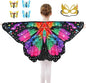 Butterfly Costume for Girls Fairy Wings Kids 4 Pcs(Cape,Skirts,Masks,Hair Clips) Butterfly Wings for Halloween Gifts