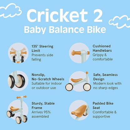 Retrospec Cricket 2 Baby Walker Balance Bike with 4 Wheels - Safe Learning Toy for Ages 12-24 Months - Scratch-Resistant Indoor Outdoor Toddler Riding Toy with Steering Limit & Soft Grips