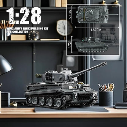 1:28 Tiger Heavy Tank Building Blocks Set for Adults, Compatible with Lego Military Vehicle, WW2 Army Tank Toys Historical Collection Model for Military Fans, Gifts for Teens Kids Boys 8-14 (1668 PCS)