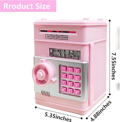 Piggy Bank Electronic Mini ATM for Kids Toy, Safe Money Saving Box Coin Banks Password Code Lock for 3-14 Years Old Kids, Boys Girls Ideal Gift (Light Pink)