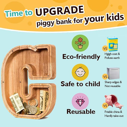 SummiDate Wooden Letter Piggy Bank| Piggy Bank for Boys Girls Toddler| Alphabet C Money Bank| Coin Bank Birthday Gift for Kids|Birthday Gift for Kids (C)
