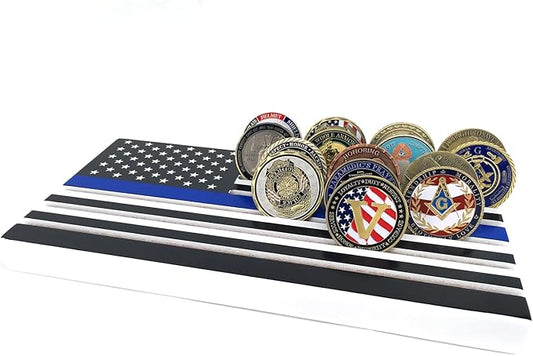 Glamtune 6 Row Coin Holder American Flag Display Stand Thin Blue Line Military Challenge Coin Case