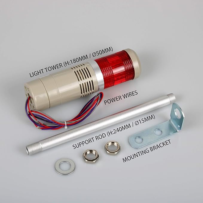 Industrial 1-Layer Stack LED Warning Light with Buzzer for Safety, DC 12V