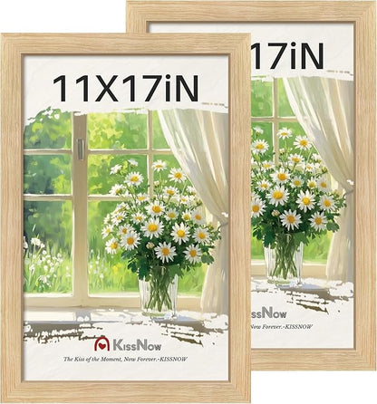 11x17 Picture Frame 2 Pack, Natural Oak Wood, Wall Gallery Poster Frame