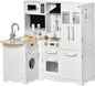 Qaba Pretend Play Corner Kitchen, Interactive Wooden Kids Play Kitchen w/Realistic Sounds, Telephone, Refrigerator, Oven, Microwave, Gift for Toddlers Aged 3+
