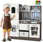JOYDIAS Kids Play Kitchen Set, Pretend Wooden Kid Kitchen Playset Toy Kitchen w/Sound and Light, Oven, Ice Maker, Blackboard & Toy Storage Box, Toddler Kitchen Accessories for Kids Ages 3+